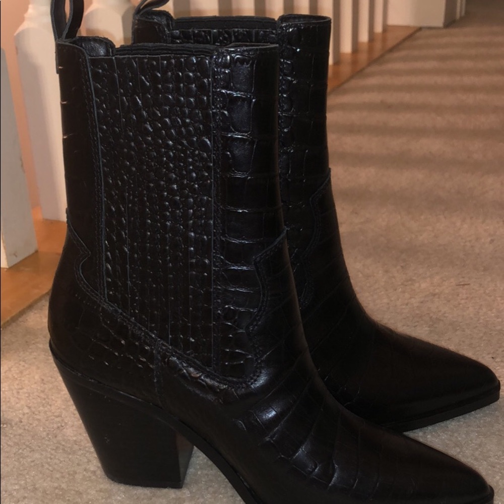 Aldo black croc leather boots